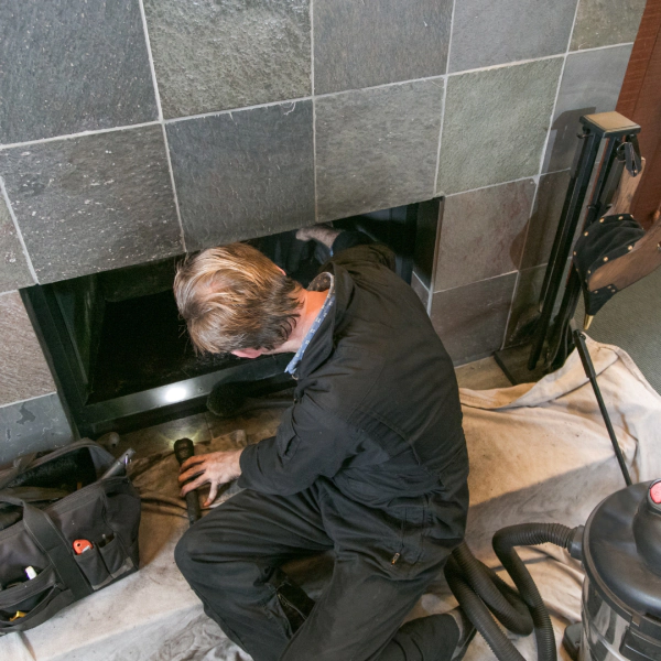 man cleaning fireplace and chimney arlignton wy